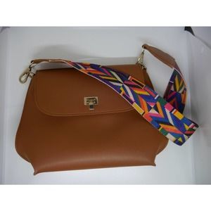 Vegan Leather Crossbody Purse with Bright Strap